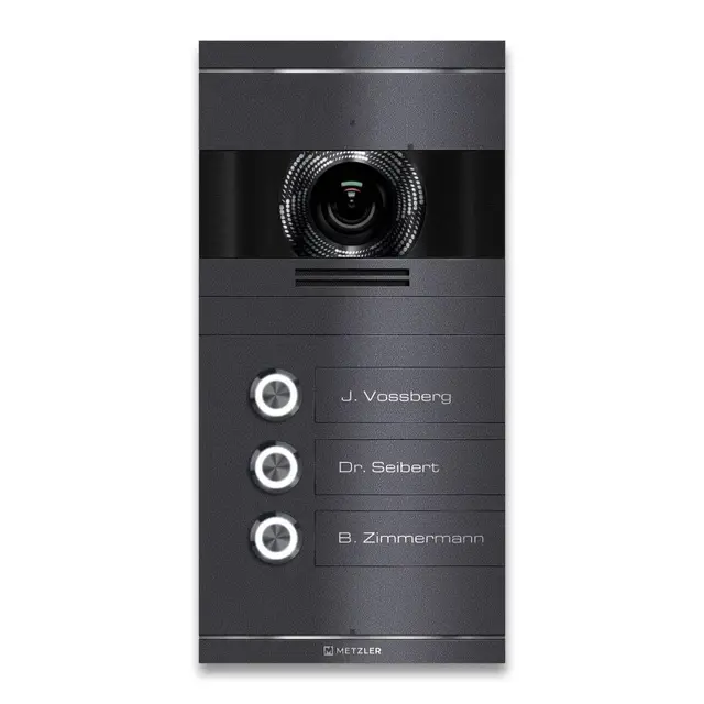 Metzler Video Türsprechanlage 3 Familienhaus | Türklingel mit Kamera FullHD | Opt. 7" Monitor | Smartphone App | Mit Anschluss für Türöffner | Anschluss: 2-Draht IP | Eisenglimmer | VDM10 2.0 Colson