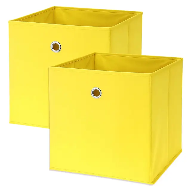 Murago 2er Set Faltbox ca. 30x30x30 cm - Gelb - Würfel Aufbewahrungsbox faltbar Aufbewahrungskörbe Einschub Korb Boxen Stoff für Kleidung Spielzeug Kinderzimmer Baby Jungen Klappbox
