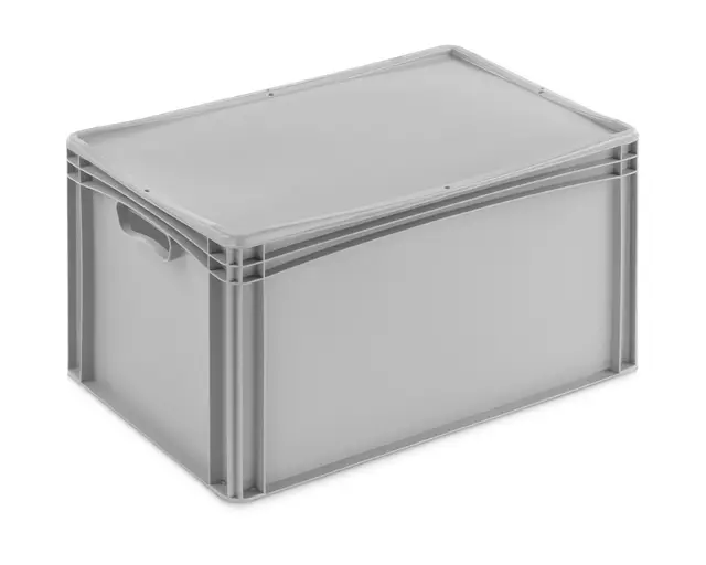 Aufbewahrungsbox mit Deckel | stabile Eurobox in 32 Ausführungen | Behälter für Garten, Haushalt, Lager oder Werkstatt – mit aufliegendem Deckel (Geschlossen - mit Handgriff, 60x40x33,3 cm)