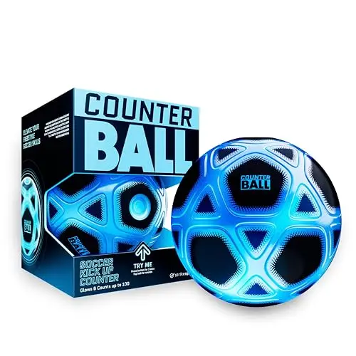 strikesphere Counter Ball, Fußballgeschenk für Jungen und Mädchen ab 6 Jahren: Zählball mit Licht- und Soundeffekten, weiß und blau