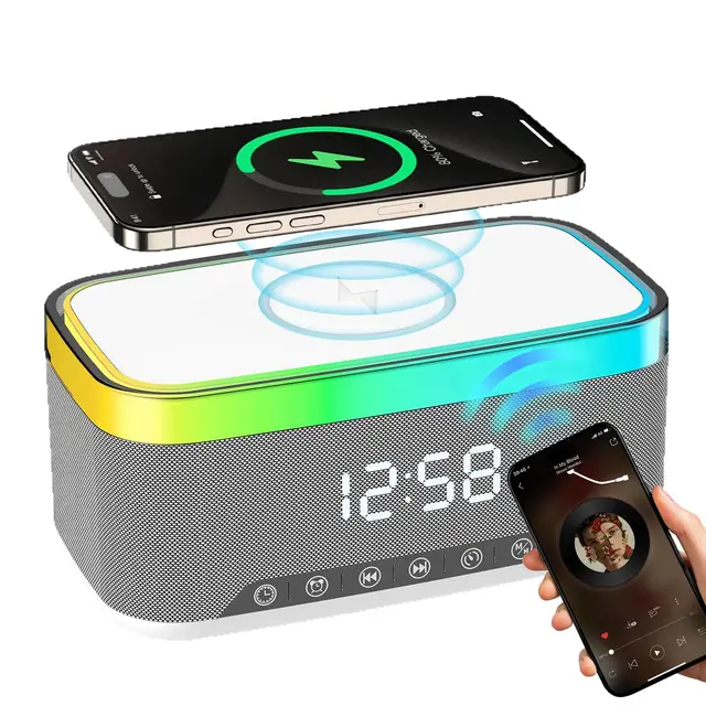 SUNOYA Digitaler Radiowecker mit Kabelloser Ladestation, Bluetooth-Audio-Wecker, Digitaler Wecker, Wecker Digital, Digitalwecker mit Licht, Kabelloses Ladegerät für Schlafzimmer und Nachttisch