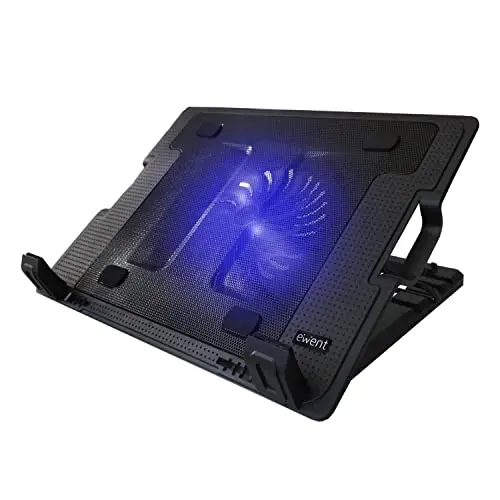 Ewent EW1258 Laptop Kühler 12-17 Zoll, 1 Lüfter mit blau LEDs, 2 USB-Ports, Cooling Pad, Notebook Cooler Ständer Kühlpad Kühlmatte, schwarz