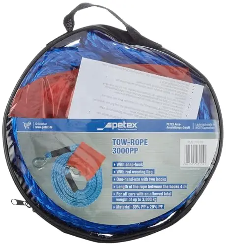 PETEX Abschleppseil 3000 kg mit Karabinerhaken 4 m