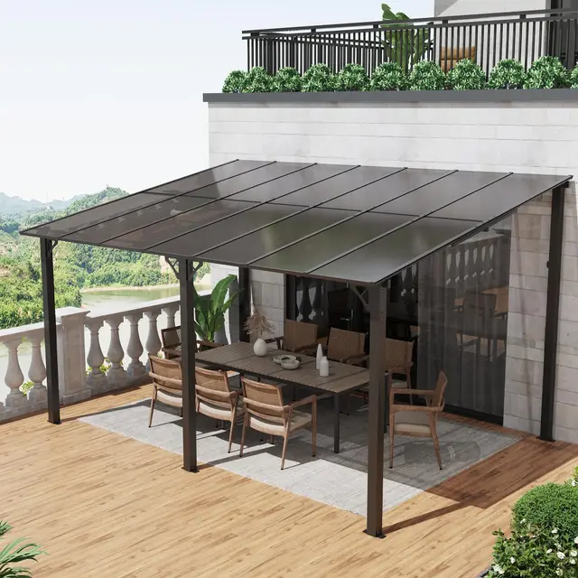 OC Orange-Casual Terrassenüberdachung, 3x4m Pergola, Anti-UV Carport mit Sonnendach aus PE-Platte&Stahlrahmen, 3 Packets insgesamt, Pavallon für Garten, Hinterhof, Schwimmbad