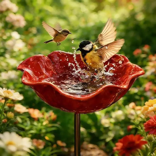PZCC NW01 Vogeltränke Blume Metall Gartenstecker