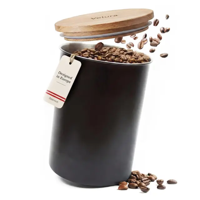 Velura Kaffeedose Edelstahl mit Eichenholzdeckel 3000 ml matt schwarz