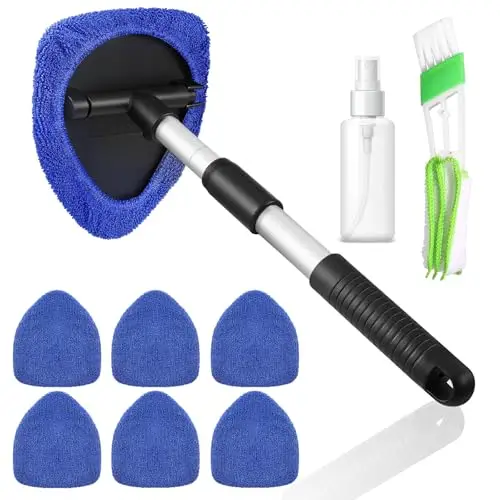 Auto Scheibenreiniger, Windschutzscheiben Reiniger mit 7 Mikrofaserpads und Sprühflaschen, Auto Fensterwischer Kit, 180 Grad schwenkbar mit Ausziehbarer Griff