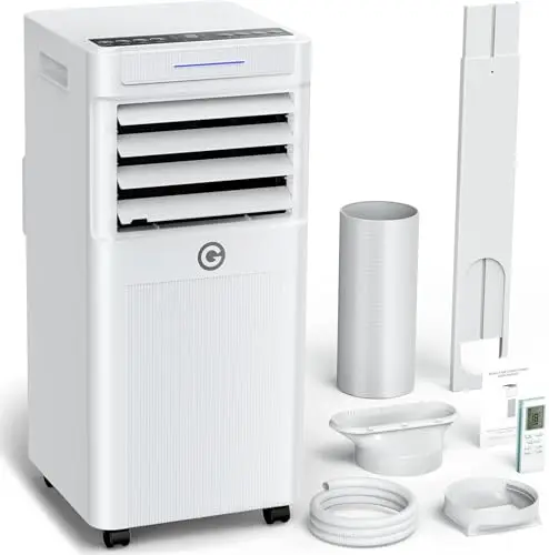 Klimaanlage Mobil 9000 BTU, 3-in-1 Mobile Klimaanlage mit Abluftschlauch,Kühlen,Entfeuchten, Luftzirkulation, LED Display&Fernbedienung, 24h-Timer, Leise&Energieeffizient, Für Räume bis zu 90 m³(33㎡)