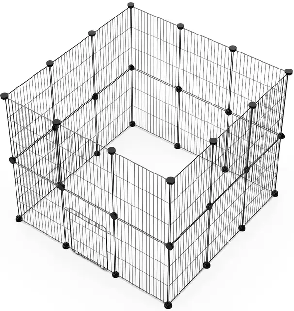 LANGXUN DIY Kleintier-Laufstall, Haustier-Laufstall mit T¨¹r, Kaninchen- & Meerschweinchenk?fig, Welpen- & K?tzchen-Laufstall | Innen- & Au?enbereich Tragbarer Metalldraht-Hofzaun(30 * 38 24pcs)