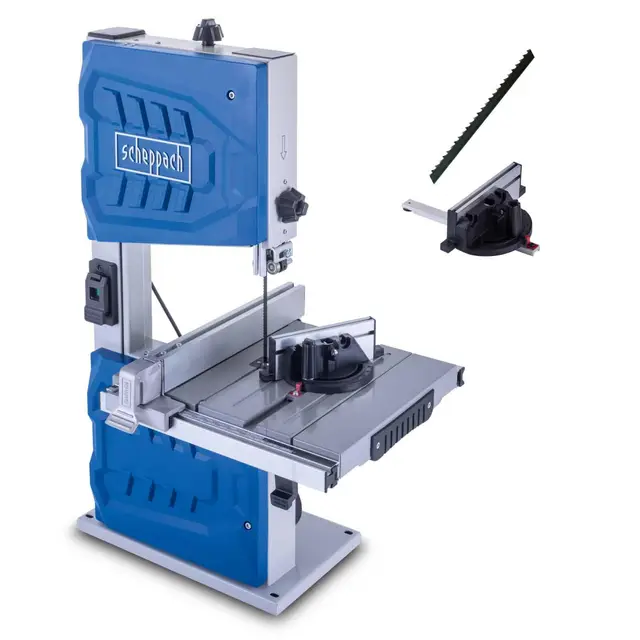 Scheppach Bandsäge HBS261 mit 2 Schnittgeschwindigkeiten 720 & 1000 m/min | Durchlasshöhe/breite 130/245mm | Tischverstellung 0-45° | inkl. Sägeband, Parallelanschlag, Querschneidlehre & Schiebestock