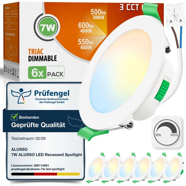 alusso led einbaustrahler 7w 230v ip44