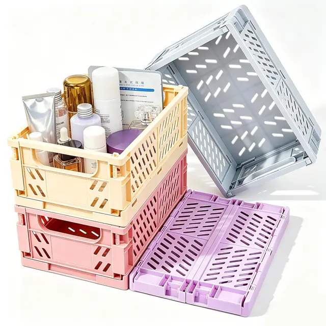 Klappbox Klein mit Henkel Faltbar Kleine 25,3 x 16,5 x 3cm Klappkorb Faltbare Aufbewahrungskorb Klappkisten Stapelbar für Schrank Bücherregal Badezimmer Schlafzimmer Küche Arbeitszimmer Büro 4Stk