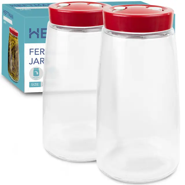 HEFTMAN Set mit 2 Gärgläsern mit Einweg-Belüftung 1 Belüftungsweg | 2,2 Liter - Ideal für sichere Gärung von Kefir, Kimchi, Sauerkraut, Hefe, Nachthafer - Set mit 2 Gärgläsern