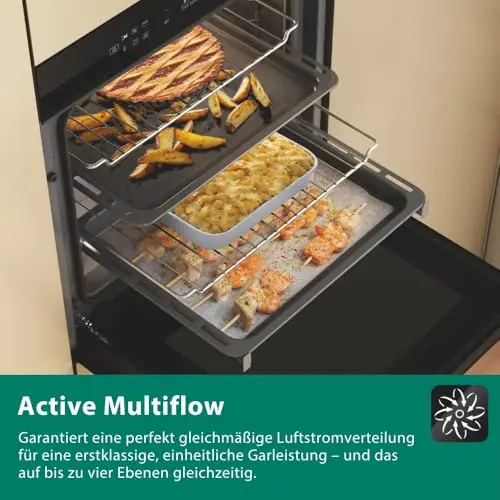 Bauknecht BBI4S8HM1SK Einbau-Backofen, 60 cm, 73 l Garraum, Heißluftbackofen mit 15 Funktionen, AirFry-Funktion, PowerHeißluft, 310 °C Pizzafunktion, Multi-Level-Kochen, Schwarzglas