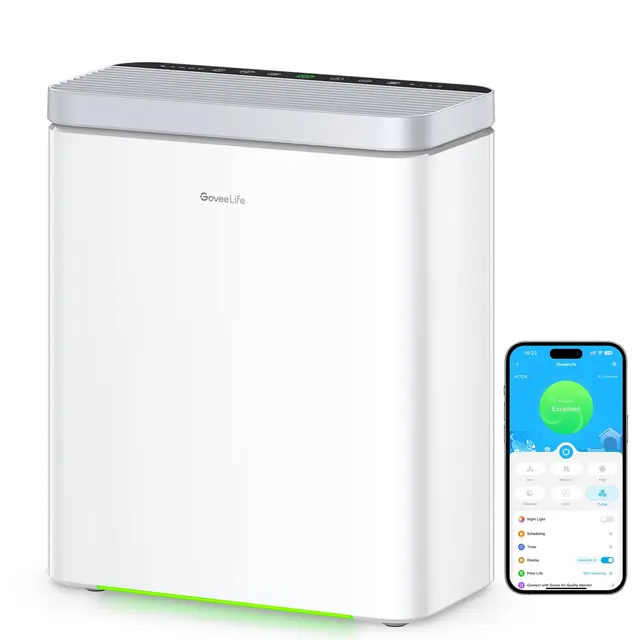 GoveeLife Smart Luftreiniger für große Räume bis 97 m², PM2.5-Monitor, HEPA-Schlafmodus, 3-in-1 Luftreinigungsfilter mit App- und Alexa- Steuerung für Tierhaare, Pollen,Perfekt für Allergiker