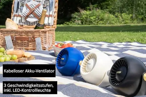 Unold Breezy Bowl – Kabelloser Akku-Ventilator | 3 Geschwindigkeiten | Bis zu 4h Laufzeit | 6W | 1.200 mAh | USB Wiederaufladbar | LED-Beleuchtung | Kompakt & Ideal für unterwegs