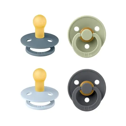 BIBS Colour Schnuller 4er-Pack. BPA-frei. Kirschform Nippel. Naturkautschuk/Latex. Hergestellt in Dänemark. Größe 1 (0-6 Monate). Baby Blue Mix
