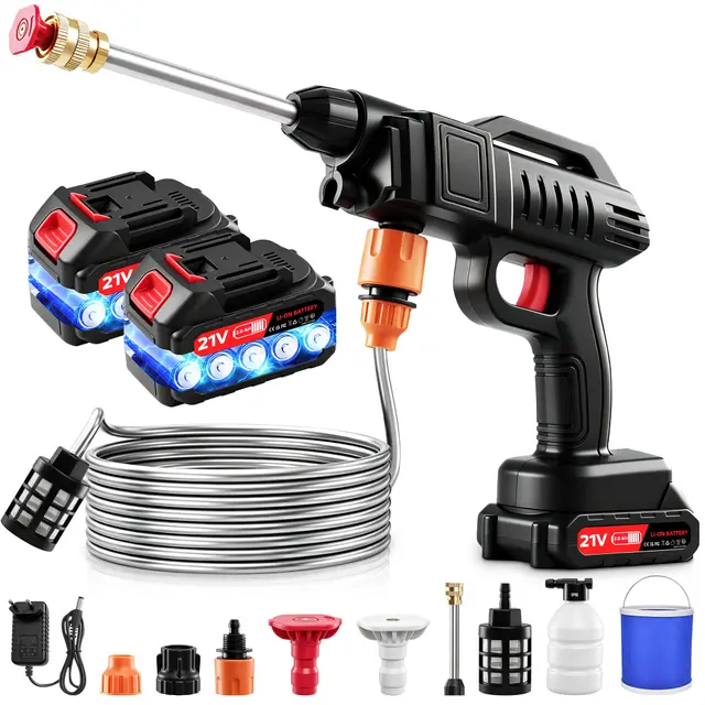 1500W Akku-Hochdruckreiniger, 21V 60 Bar mobiler hochdruckreiniger mit 21V 2 x 2,0Ah druckreiniger für Autowäsche, Bodenreinigung, Gartenreinigung und Bewässer