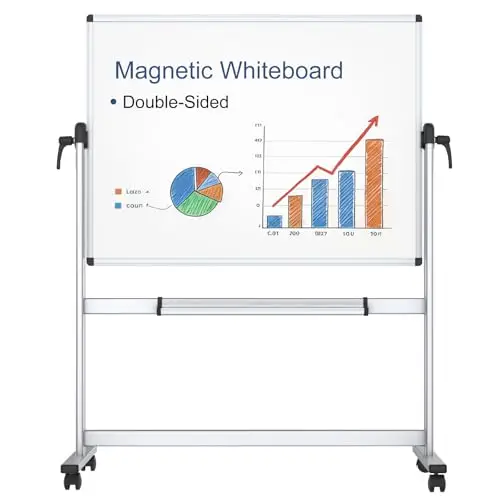 VIZ-PRO Doppelseitiges Magnetisches Drehbares Mobiles Whiteboard, Aluminiumrahmen & Ständer, W1200xH900mm