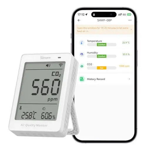 SONOFF AirGuard CO2, Intelligenter Monitor für Raumluftqualität, Matter-kompatibel, 2,4 GHz WiFi, CO2/Temp/Feuchte-Detektor, Echtzeit-Anzeige & Alarm, für Schlaf-/Kinderzimmer