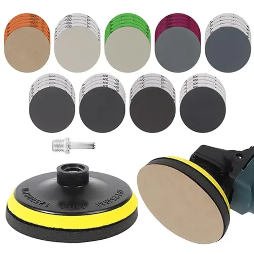 Pomsare Schleifpapier 125mm klett - 45 Stück Nassschleifpapier Set, Körnungen 400/600/800/1000/2000/2500/3000/5000, Schleifscheiben für Winkelschleifer und Bohrschleifer M14 für Auto, Metall und Holz