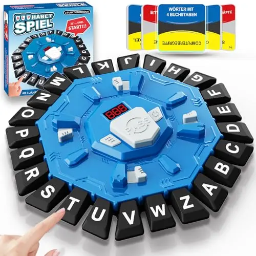 Wortspiel, Brettspiele für Kinder und Erwachsene mit 2 Modi, 24 Tasten Buchstaben Drücken Familienspiel Partyspiele mit Deutscher Aussprache,Puzzlespiel für Jungen und Mädchen ab 3 Jahren,2–8 Spieler