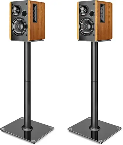 Pegzone Lautsprecherständer für Surround Sound, Universal Boxenständer Tragfähigkeit 25 kg, 76,5 cm hohe Regallautsprecher-Ständer, Kabelmanagement, großer Standfuß mit Glasfuß, 1 Paar, schwarz