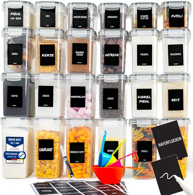 Deco haus® Vorratsdosen mit Deckel luftdicht 24er Set - Aufbewahrungsbox Küche mit Deckel - Vorratsbehälter Küche Aufbewahrung & Organisation - Kitchen Storage & Organisation - Für Nudeln, Müsli, Mehl
