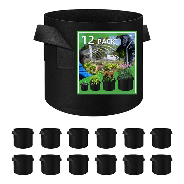 LITLANDSTAR 12 Stück 12L Pflanzsäcke aus Vliesstoff, Gartenpflanze Anbaubeutel Atmungsaktive Vliesstoff-Blumentöpfe mit Griffen Innen und Außenanbaubehälter für Gemüse, Blumen, Pflanzen(3 Gallonen)