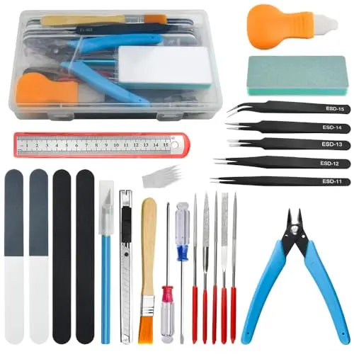 28-teiliges Modellbauwerkzeug-Set Gundam Modell-Werkzeug-Set mit Kunststoffbox für Modellbau, Auto, Hobby, Modellbau, Reparatur und Befestigung