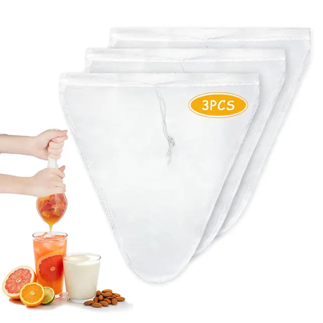 3 Stück Nussmilchbeutel 28 x 30cm, Passiertuch Wiederverwendbar mit Kordelzug für hausgemachten Käse, Obst- & Gemüsesaft, zum Kochen, Konfitüre, Joghurt, Nussmilch und Lebensmittelabseihen