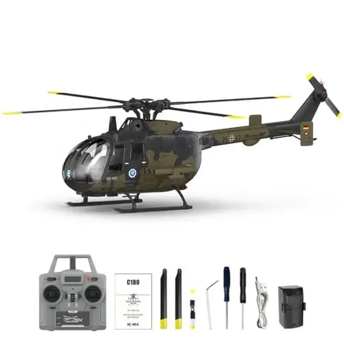 RC ERA C180 BO-105 Brushless RC Hubschrauber, 6CH mit 6-Achsen Gyro, Optical Flow, Höhenhaltung, One-Key Start & Inverted Flug, RTF für Einsteiger(Tarnung/1 Batterie)
