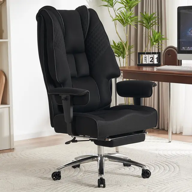 EXCEBET Chefsessel Bürostuhl Ergonomisch 200kg, Schreibtischstuhl mit Fußstütze und Atmungsaktivem Mesh, Hochlehner mit 14cm Taschenfederkern, Drehstuhl mit Höhenverstellbaren Armlehnen (Schwarz Netz)
