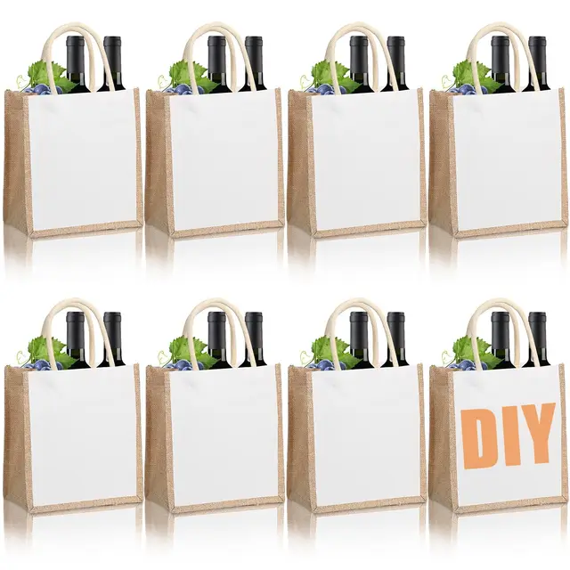YAYODS 8 Stück Jutetasche Shopper - 26x14x27CM tote Bag für Rentner Geschenk Frau, personalisierte Plotten-Tasche - wiederverwendbare Jute Geschenktaschen mit Griffen für DIY, Hochzeit