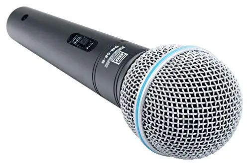 Pronomic DM-58-B Dynamisches Gesangs Mikrofon mit Schalter (Für Sprache, Gesang und Instrumente, Richtcharakteristik: Superniere, Frequenzgang: 70-16.000 Hz, inkl. Tasche, Klemme, Reduziergewinde)