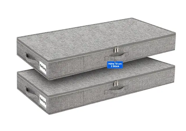 10 cm Hohe Unterbett-Aufbewahrungsboxen, 85 x 40 x 10 cm, Flache Unterbettboxen aus Leinen mit PP-Innenverstärkung, 2-Wege-Reißverschluss und 3 Tragegriffen, für Kleidung und Bettwäsche, Grau, 2er-Set