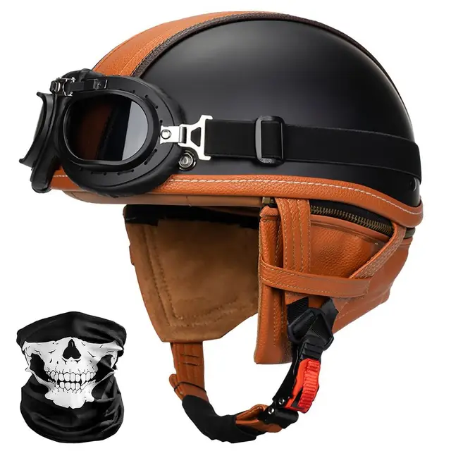 CZSBXBHD Retro Motorrad-Halbschalenhelm
