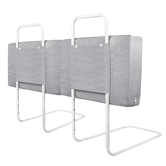 YUENFONG Bettgitter Bettschutzgitter 50cm Rausfallschutz für Kinder Höhenverstellbar Kinderbettgitter für Bett, 5-Loch Verstellbare Seitenschutz, 2 Stück, Leinen Grau