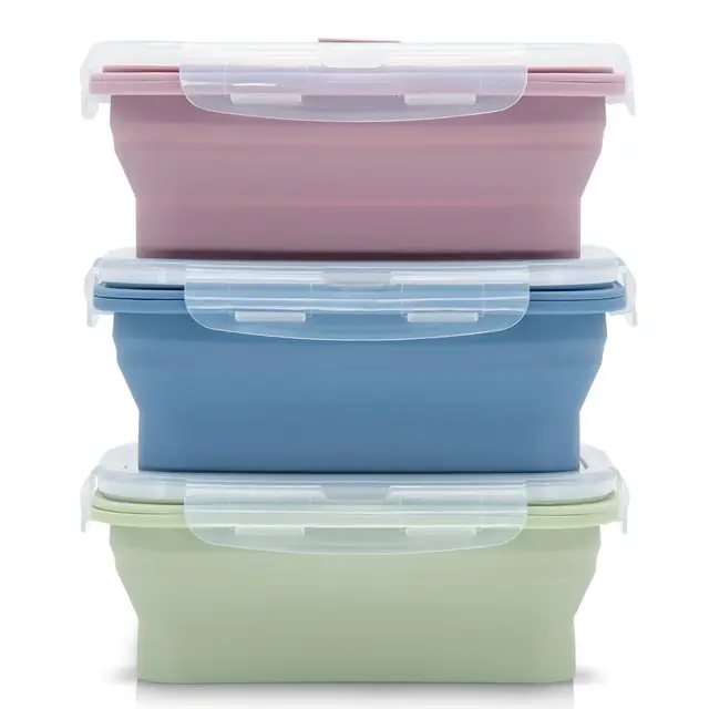 JUVEL Faltbare Frischhaltedosen, 3 Stück Frischhalteboxen Silikon Zusammenklappbaren Container Brotdosen Food Storage Containers Freezer to Oven Safe for Camping, Hiking, Travel 1200ML (550ML)
