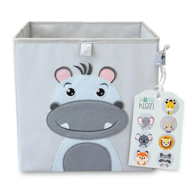 Aufbewahrungsbox Kinder für Kallax Regal I Einsatz Kinderregal I Faltbox 33x33x33 Kinderzimmer I Boxen Spielzeug Aufbewahrung I Spielzeugkiste Hansi Hippo