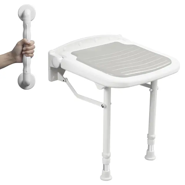 Duschklappsitz Für Wandmontage mit Armlehne,Duschsitz Klappbar Wandmontage, Für ältere Menschen, Duschstuhl Badezimmerstuhl, Maximale Belastung 180 Kg
