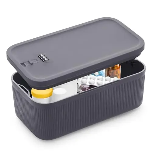 Kleine abschliessbare Box mit Kombinationsschloss - Sicherer Aufbewahrungsbox für Medikamente, Handy, Snacks - Für Haushalt, Kühlschrank, Büro & Reisen - BPA-frei (23,5 x 12,8 x 9,2 cm)