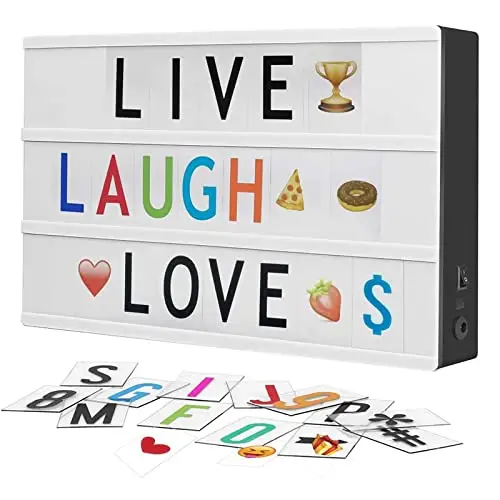 LED A4 Light Box,192 Buchstaben und Emoticon, Batterie und USB Betrieben Lichtkasten Dekoration Schlafzimmer & Büro Leuchtkasten für Hochzeit, Party, Geburtstag & Weihnachten Anpassbarer Text