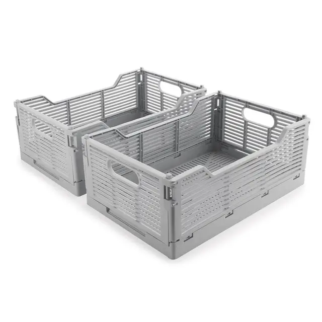 2 Stück Klappbox, Kunststoff Klappkiste Aufbewahrungskorb, Stapelbar Faltbarer Aufbewahrungsbox Kisten Aufbewahrung für Haus Klassenzimmer Büro Küche Schlafzimmer (30.5x20.5x12.5cm, Grau)