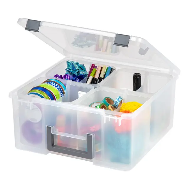 Iris Ohyama, Tragbare Aufbewahrungsbox 18,9L mit Griff, Transparenter Organizer mit 4 herausnehmbaren Fächern & Trennwänden, Aufbewahrungsboxen für Lego und Basteln, DCB-4