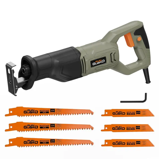 710W Säbelsäge, 2800 RPM Variable Drehzahl, werkzeugloser Sägeblattwechsel, 20 mm Hub, 6 Sägeblätter für Holz, Weichmetall und PVC-Rohre
