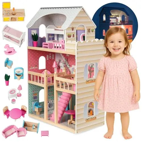 mamabrum puppenhaus holz 3 etagen led