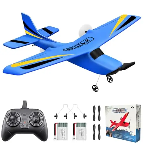 2 Kanal RC-Flugzeug, RC Segelflugzeug Flugfertig, 2.4GHz Ferngesteuerte Cessna, Leicht zu Fliegendes RC-Spielzeug für Kinder und Anfänger (Blau)