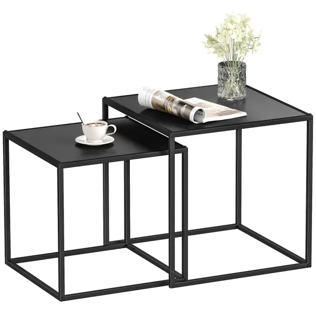 HOMCOM Couchtisch Quadratisch 2er Set, Satztisch Modern Wohnzimmertisch Stapelbar Kaffeetisch Beistelltisch für Wohnzimmer 40x40x40cm & 35x35x35cm, Schwarz