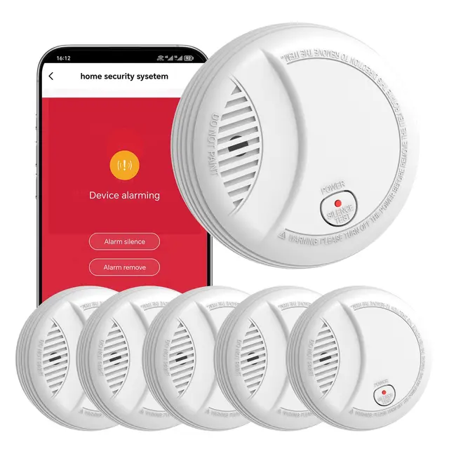 WiFi Rauchmelder mit App-Benachrichtigung, 10-Jahre Batterie, Vernetzbar, Geprüft nach DIN EN 14604, Optischer Rauchwarnmelder für Smart Home, Einfache Installation,6 PCS